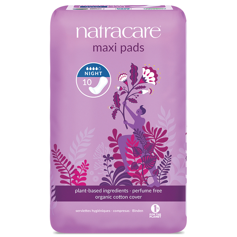 Absorbante de noapte fără aripioare Natracare Maxi Night Time, 4 picături – 10 bucăți