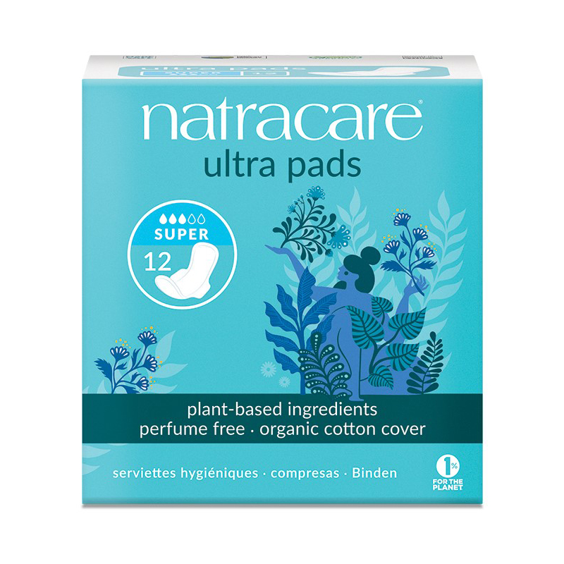 Natracare, Absorbante cu suprafață din bumbac organic, Super – 12 bucăți