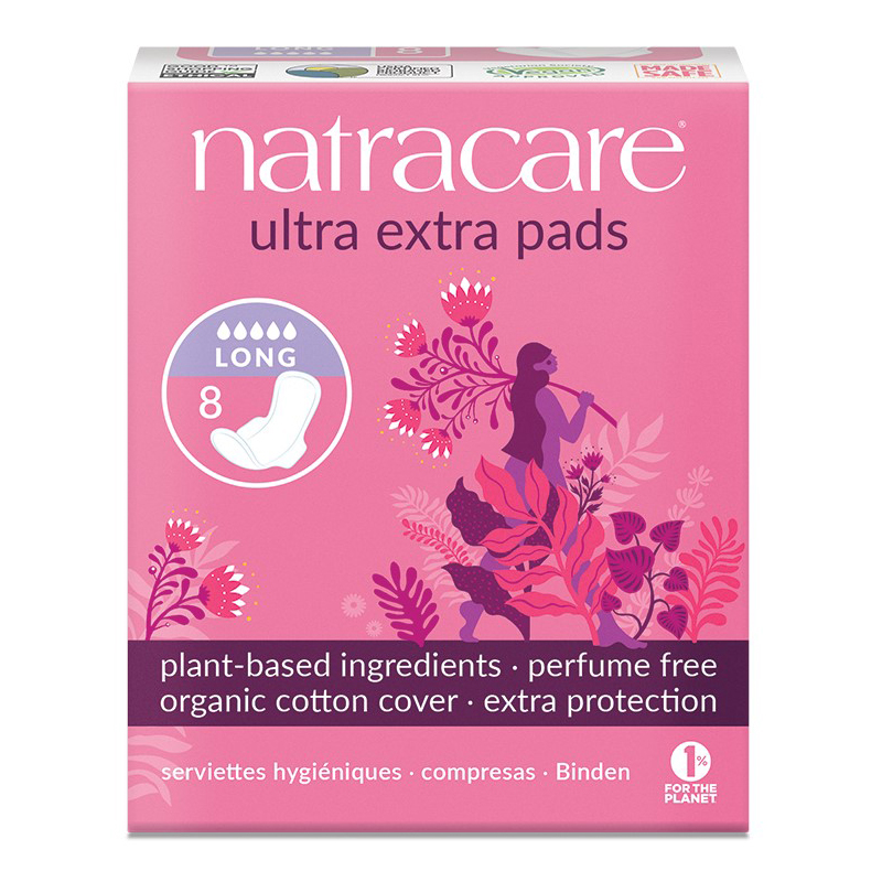 Natracare Absorbante cu aripioare Ultra Extra Long, 5 picături – 8 bucăți