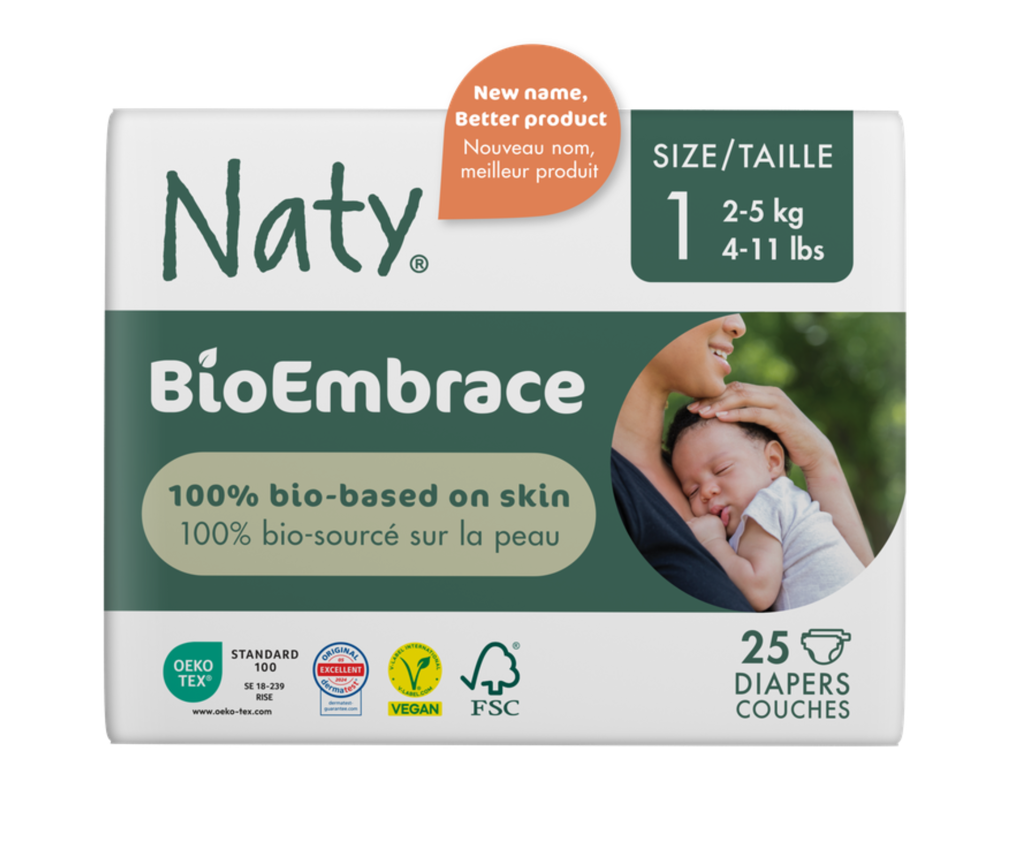 Scutece organice Eco by Naty, mărimea 1 (2–5 kg) – 25 bucăți