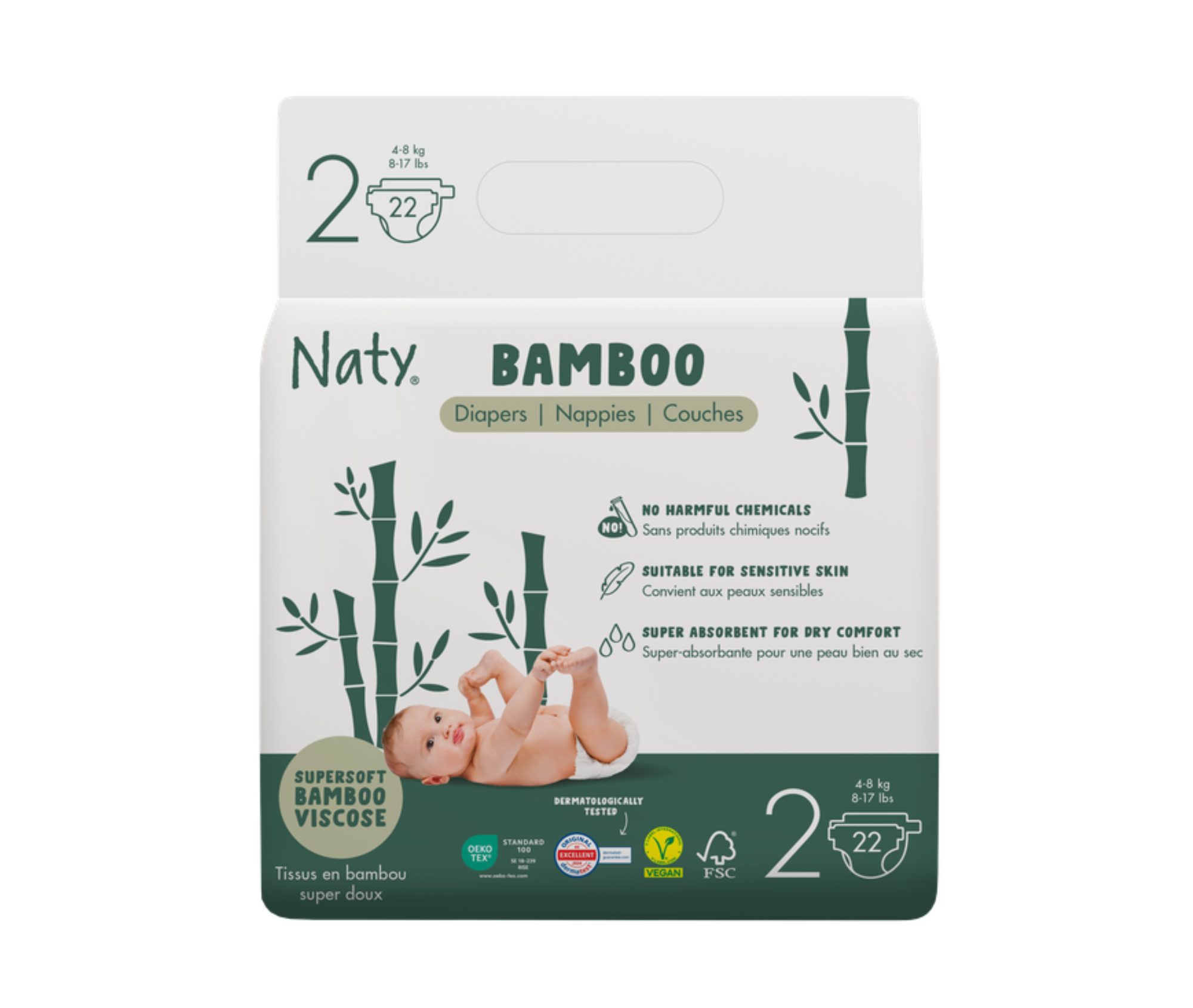 Scutece ecologice din bambus Eco by Naty, mărimea 2 (4–8 kg)