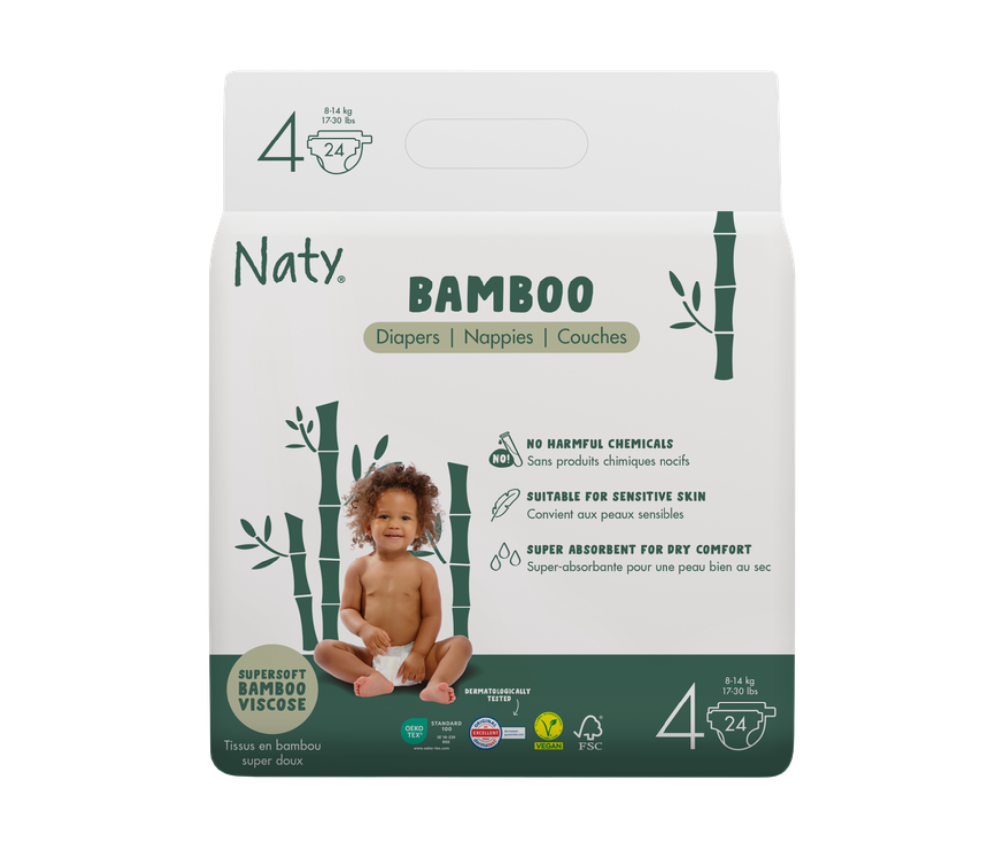 Scutece ecologice din bambus Eco by Naty, mărimea 4 (8–14 kg) – 24 bucăți