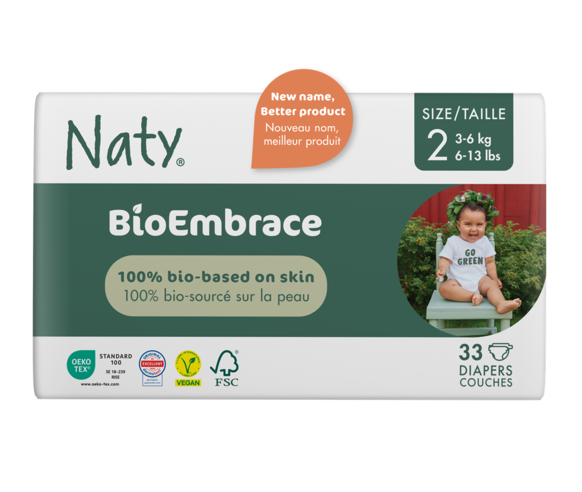 Scutece ecologice Eco by Naty BioEmbrace, mărimea 2 (3–6 kg) – 33 bucăți