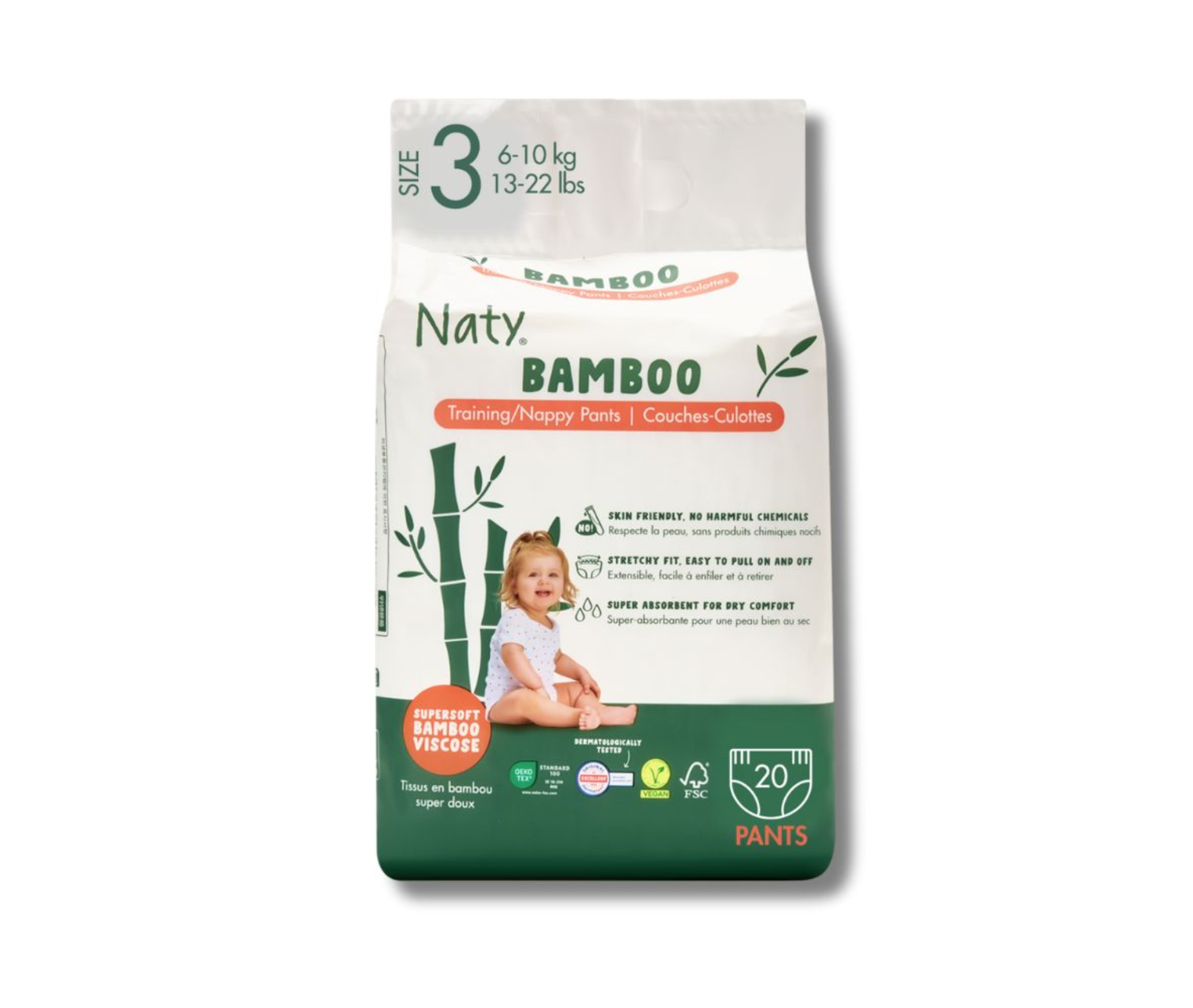 Chiloței absorbanți ecologici din bambus Naty Bamboo Viscose, mărimea 3 (6–10 kg) – 20 bucăți