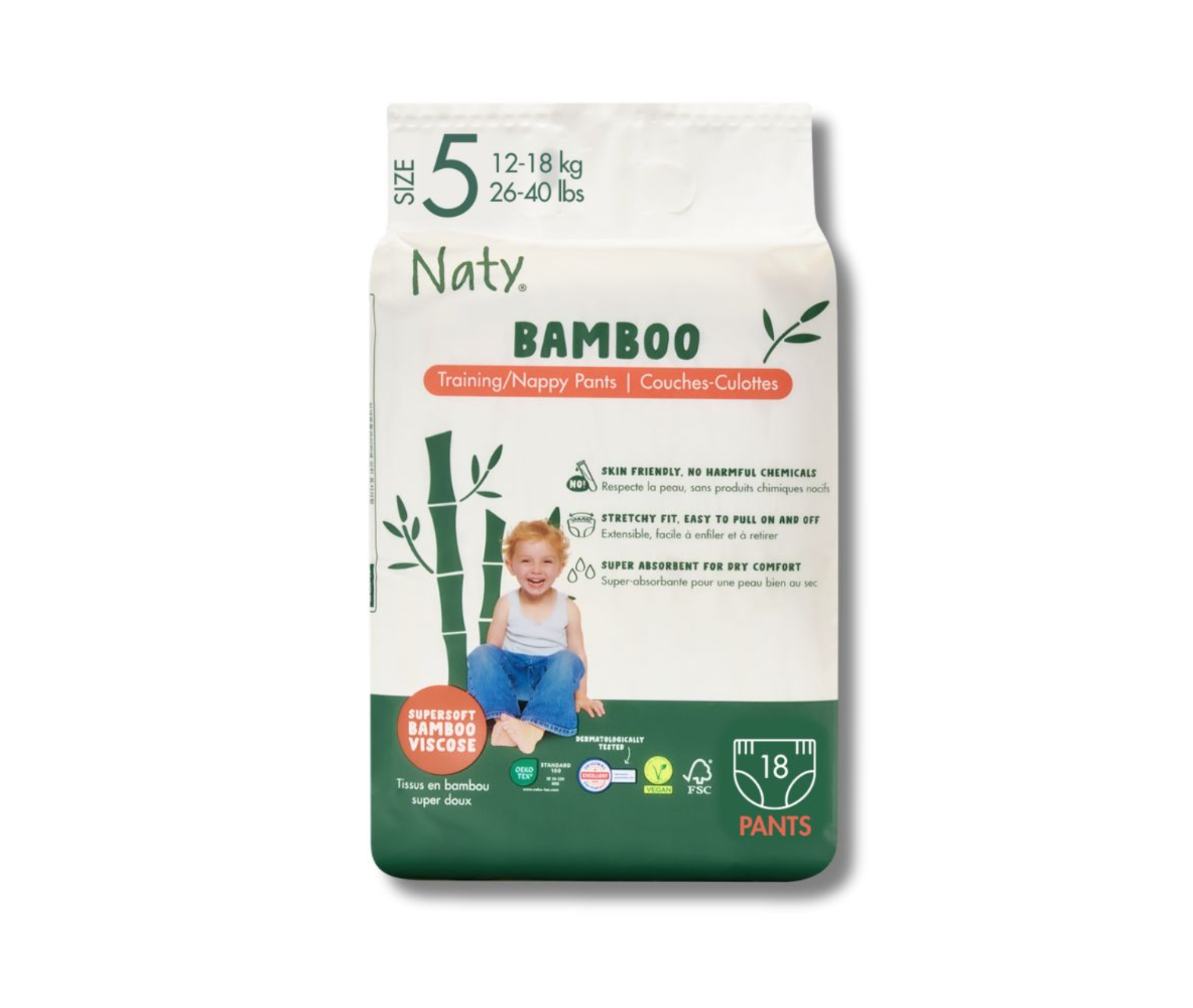 Chiloței absorbanți Naty Bamboo Pull-on Pants, mărimea 5 – 18 bucăți