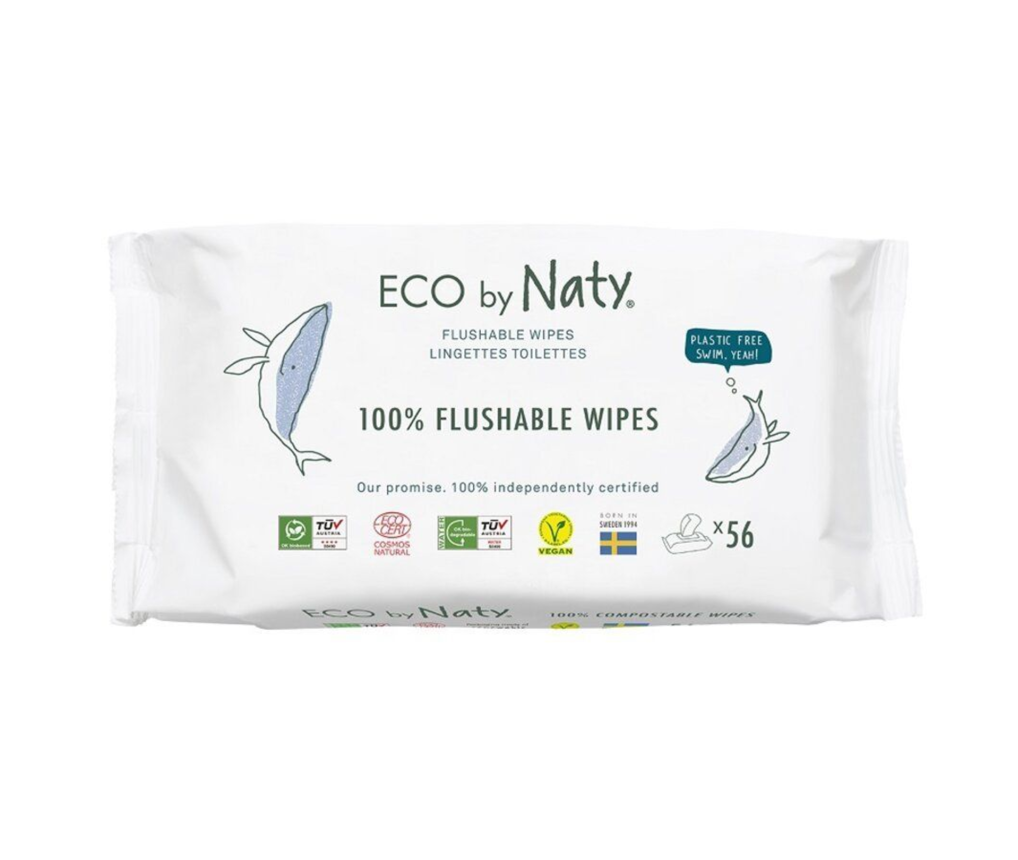 Șervețele umede biodegradabile Eco by Naty, care pot fi aruncate în toaletă – 56 bucăți