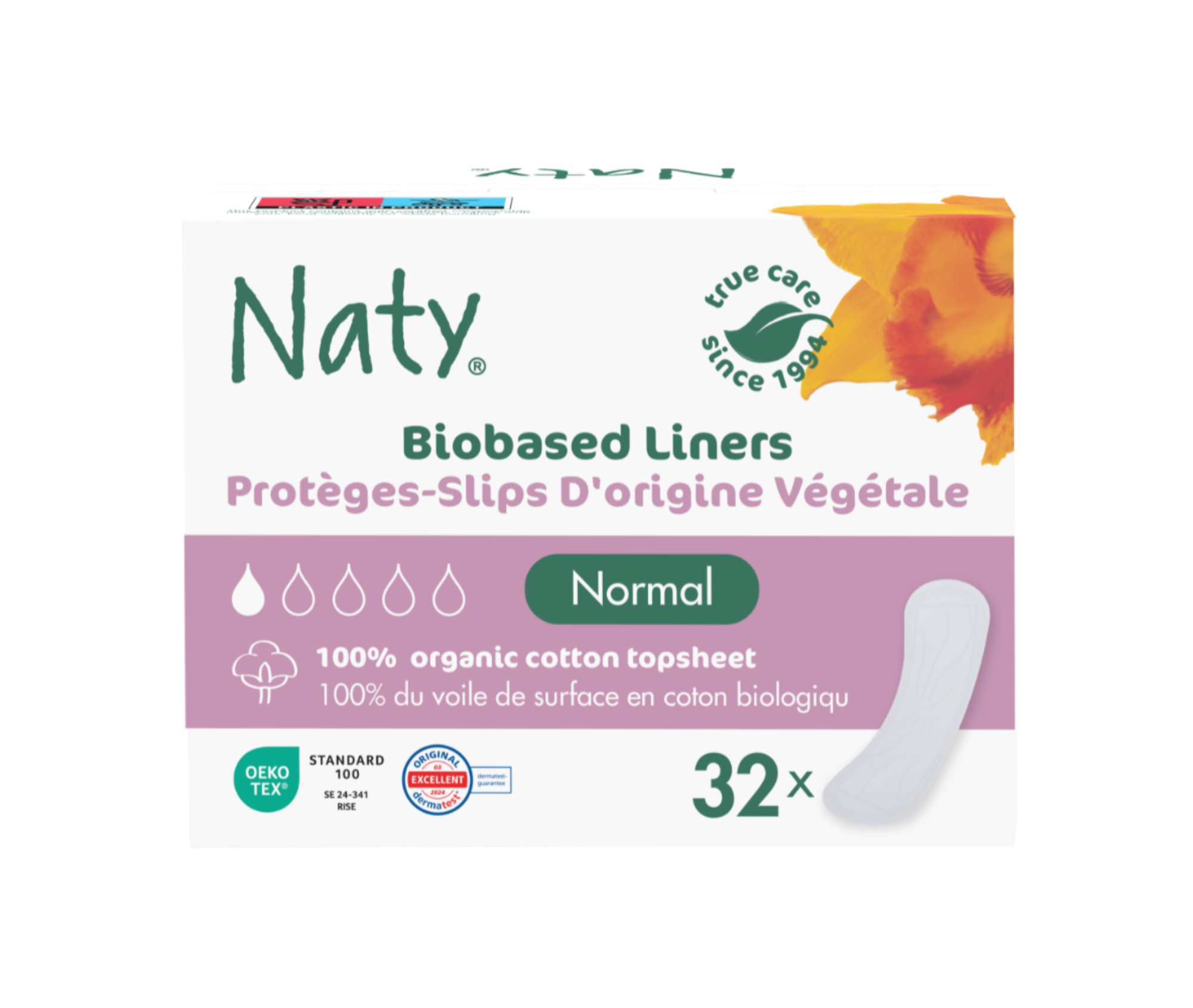 Absorbante zilnice Eco by Naty Normal (standard), 1 picătură – 32 bucăți