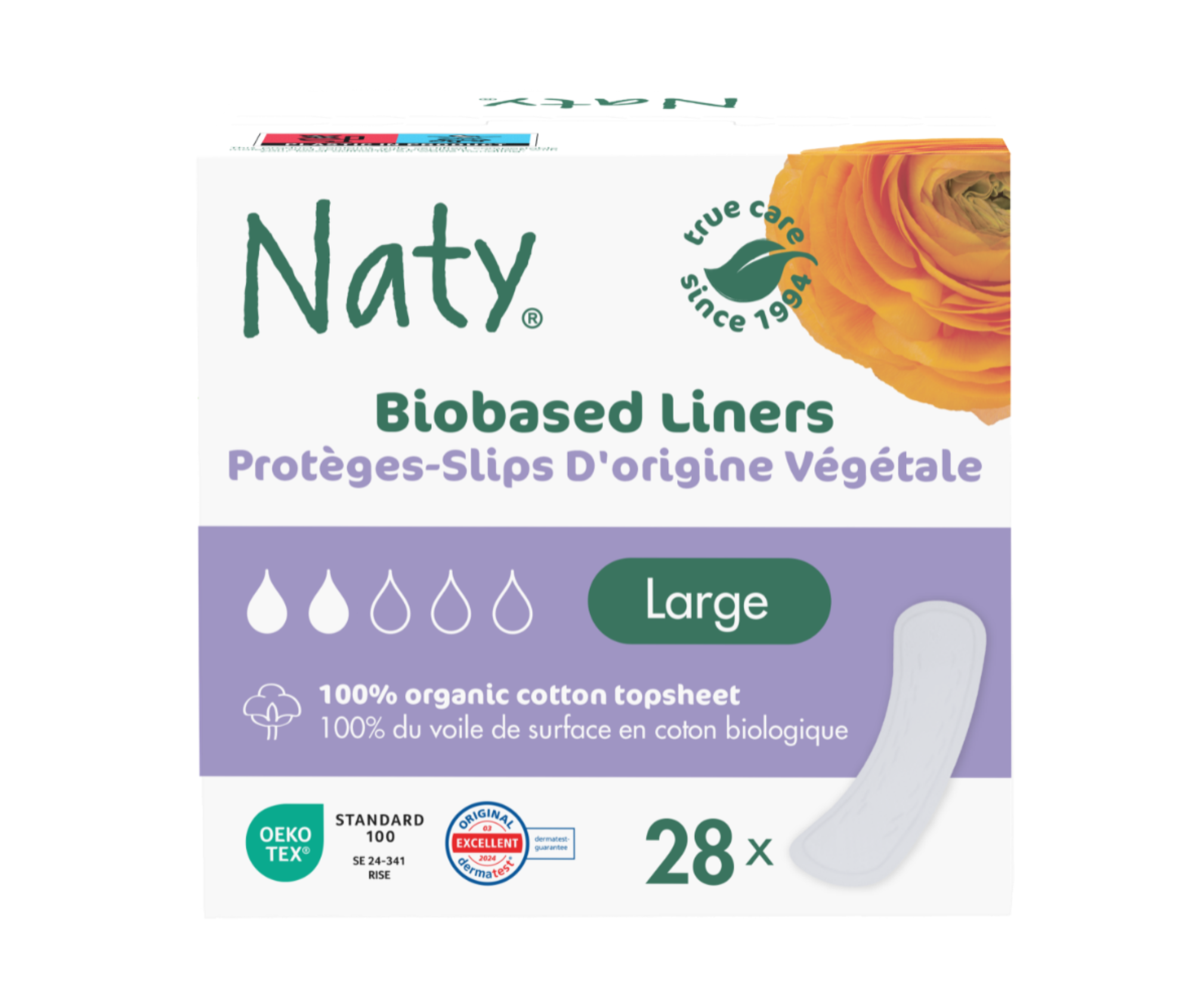 Absorbante zilnice Eco by Naty Large (mari), 2 picături – 28 bucăți