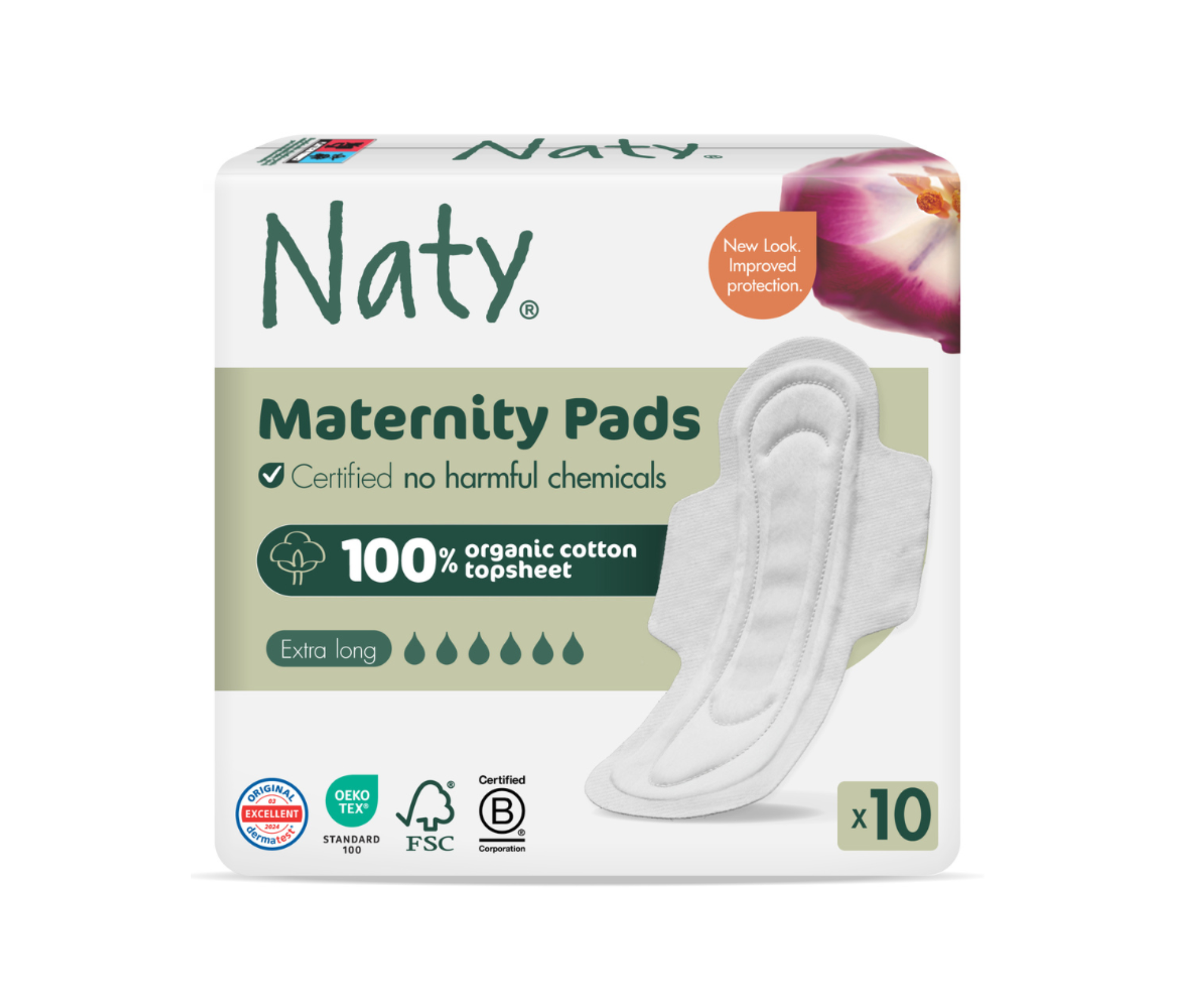 Absorbante postnatale Eco by Naty Extra cu aripioare (nivel de absorbție: 6 picături) – 10 bucăți