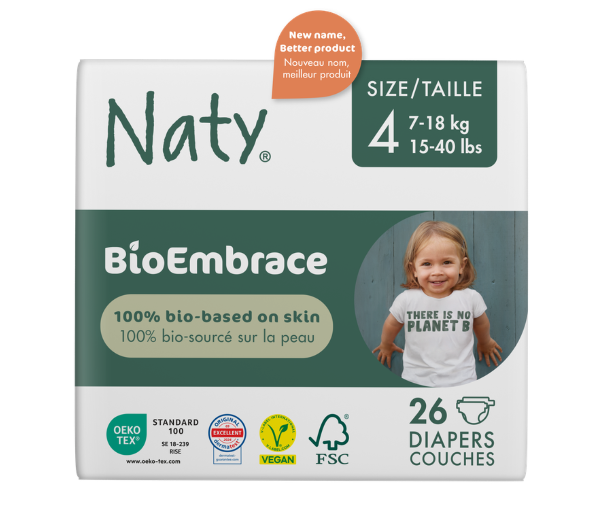 Scutece Naty pentru piele sensibilă, mărimea 4 (7–18 kg) – 26 bucăți