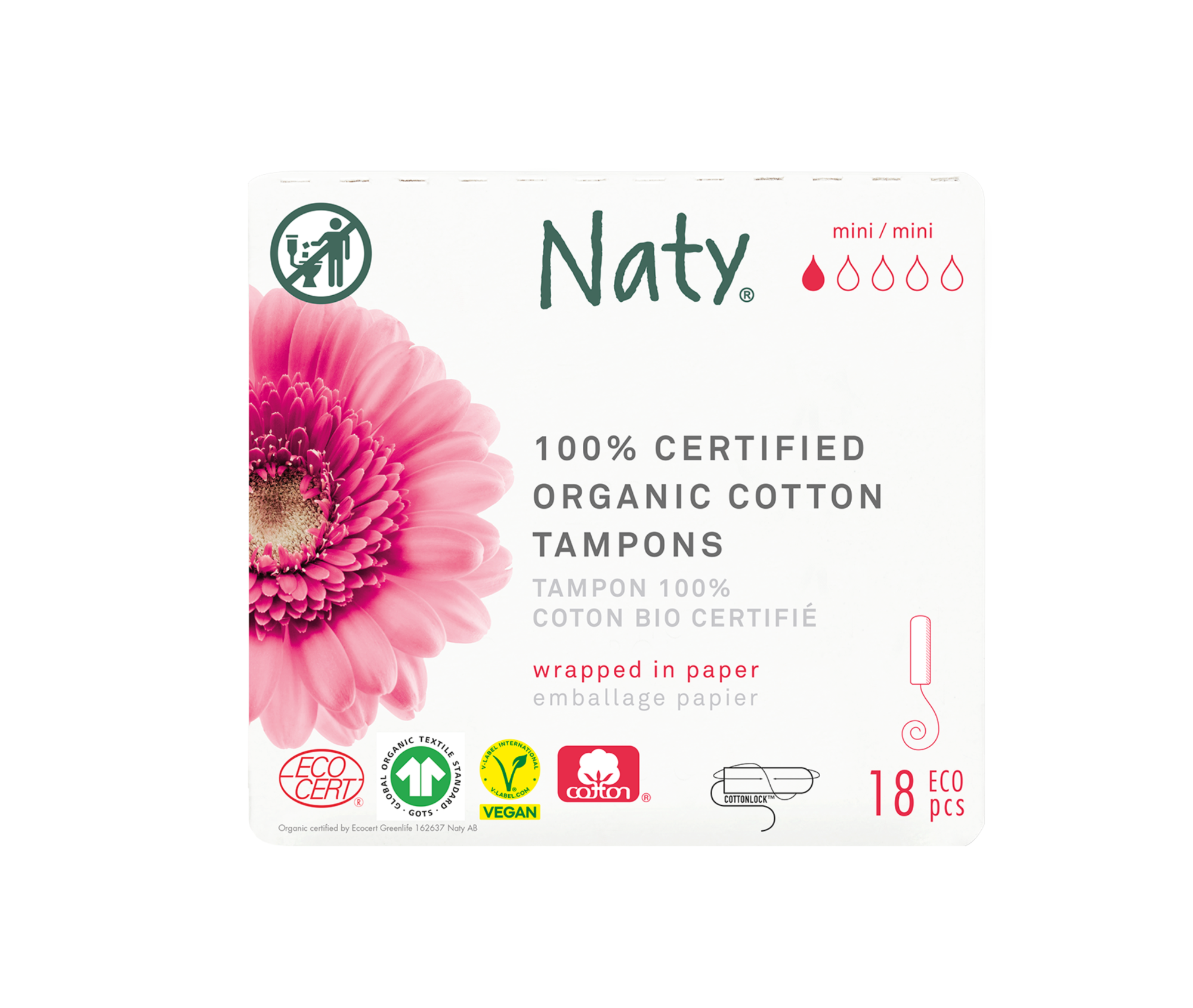 Tampoane igienice organice Naty Mini – 18 bucăți