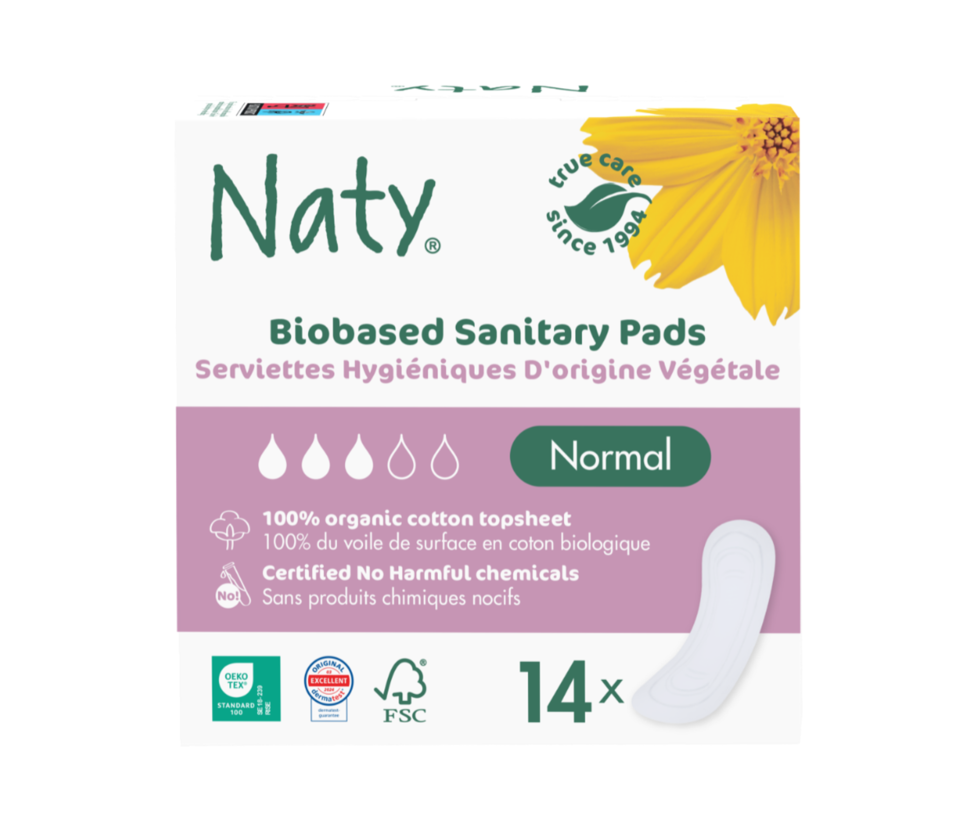 Absorbante igienice Eco by Naty Normal fără aripioare (3 picături) – 14 bucăți