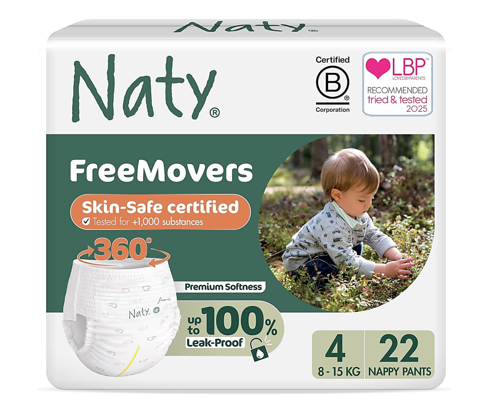 Chiloței absorbanti Naty Pull-On Pants, mărimea 4 (8–15 kg) – 22 bucăți