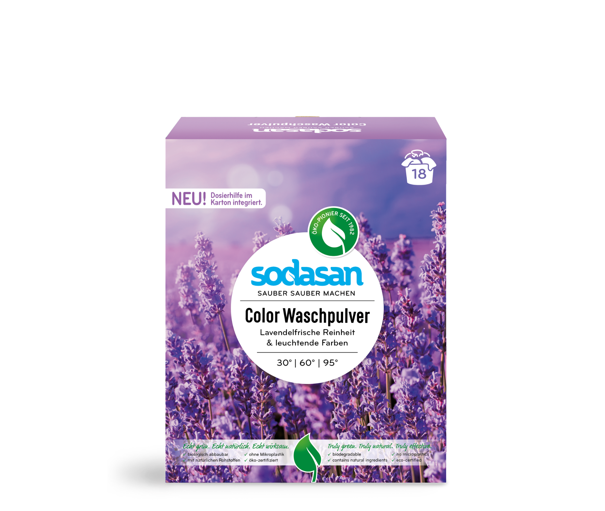 Detergent pudră pentru rufe colorate, cu parfum de lavandă, SODASAN Color Laundry Powder Lavender, 1,01 kg