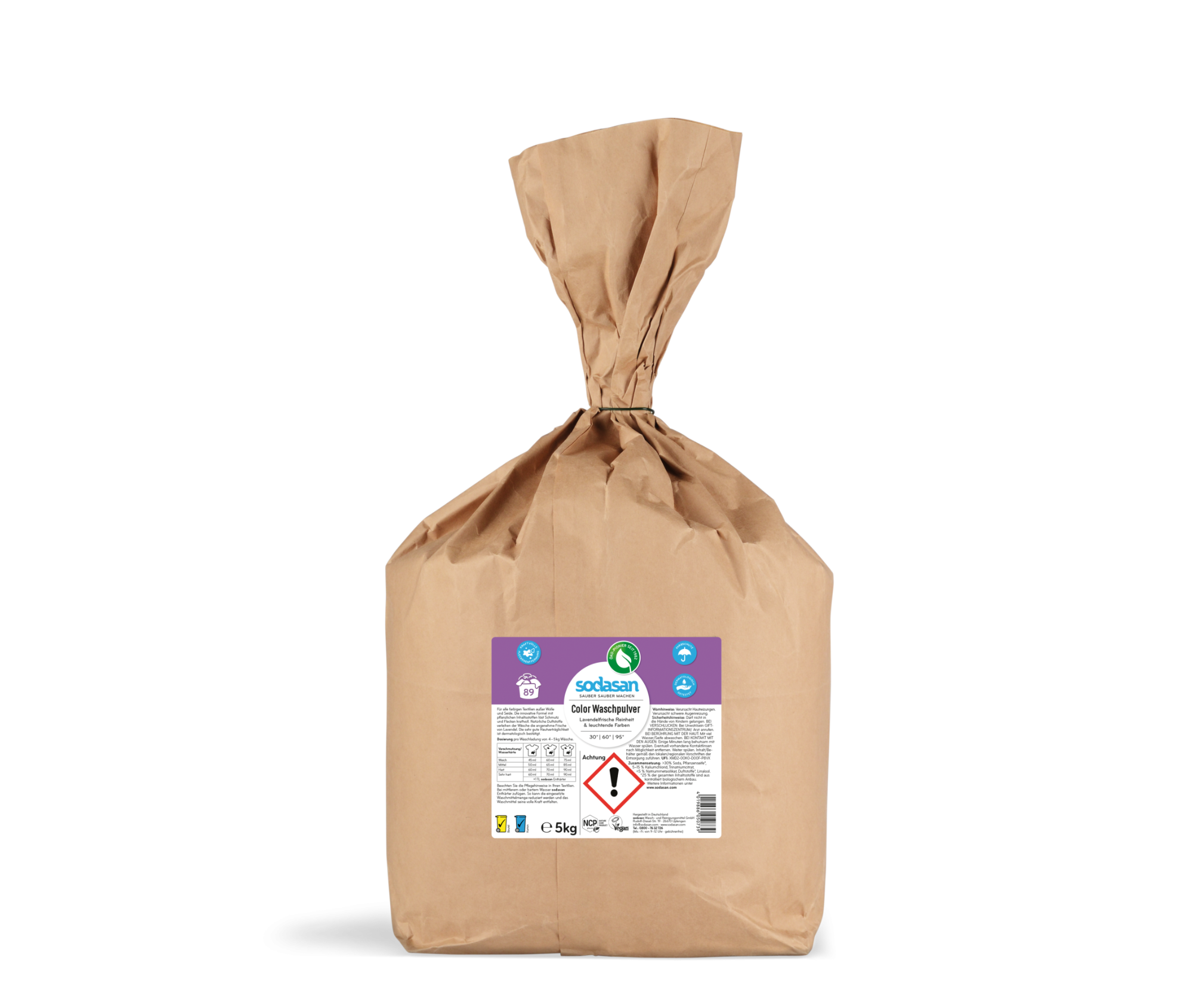 Detergent pudră bio SODASAN pentru rufe albe și colorate, cu parfum de lavandă, 5 kg