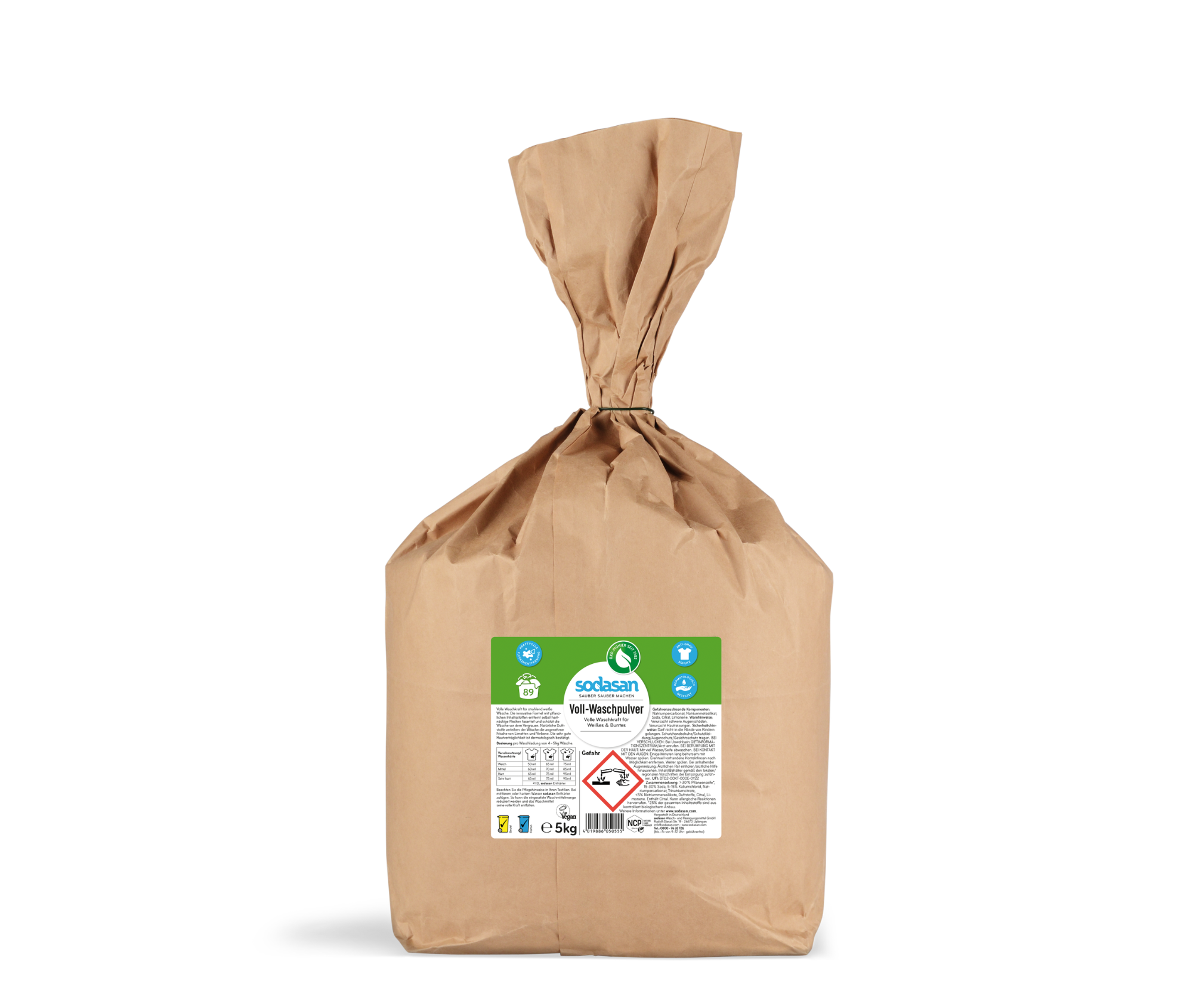 Detergent pudră bio SODASAN pentru spălare intensivă, cu parfum de lime, 5 kg
