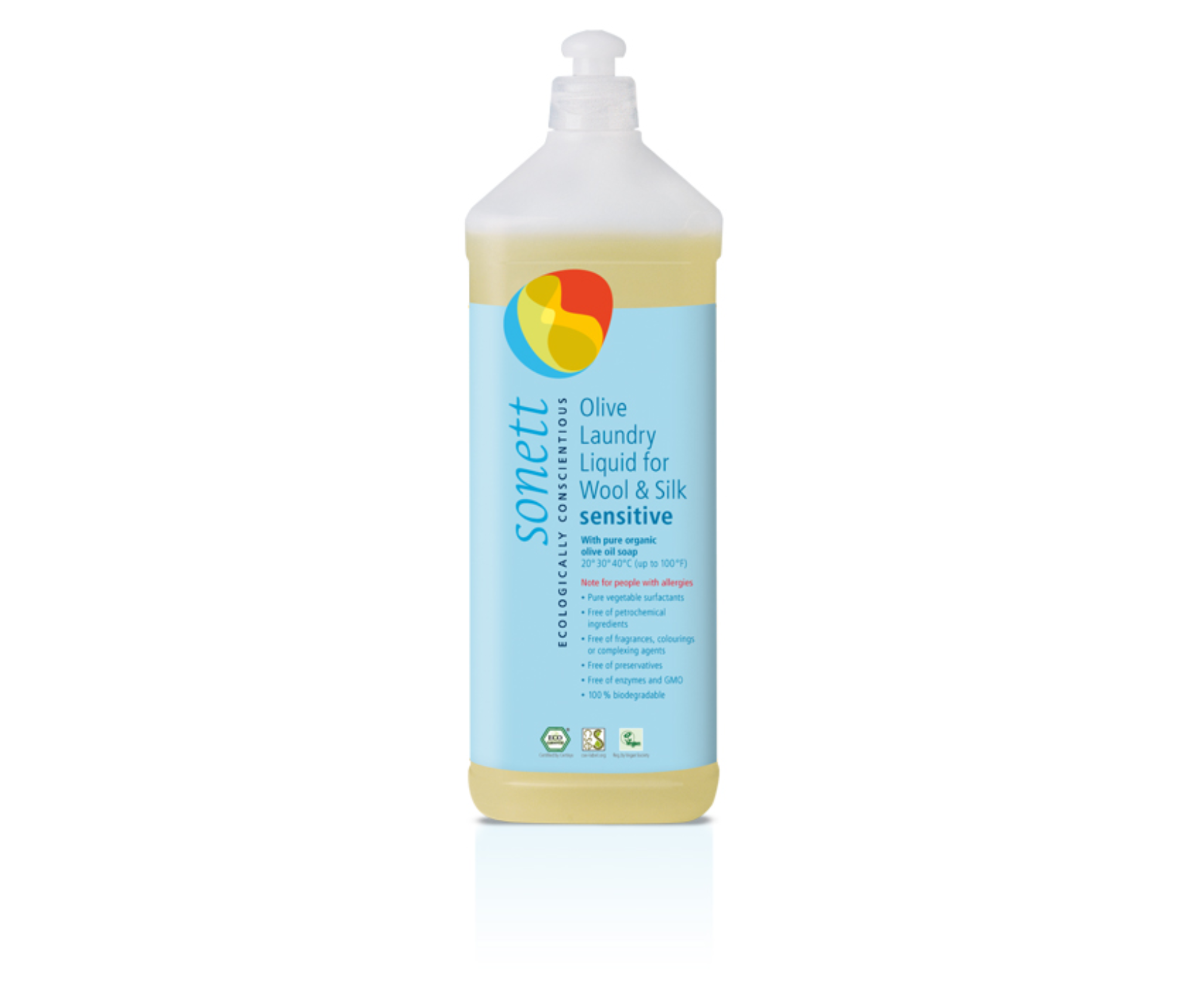 Detergent lichid pentru rufe Sonett Wool + Silk Olive Sensitive, 1000 ml
