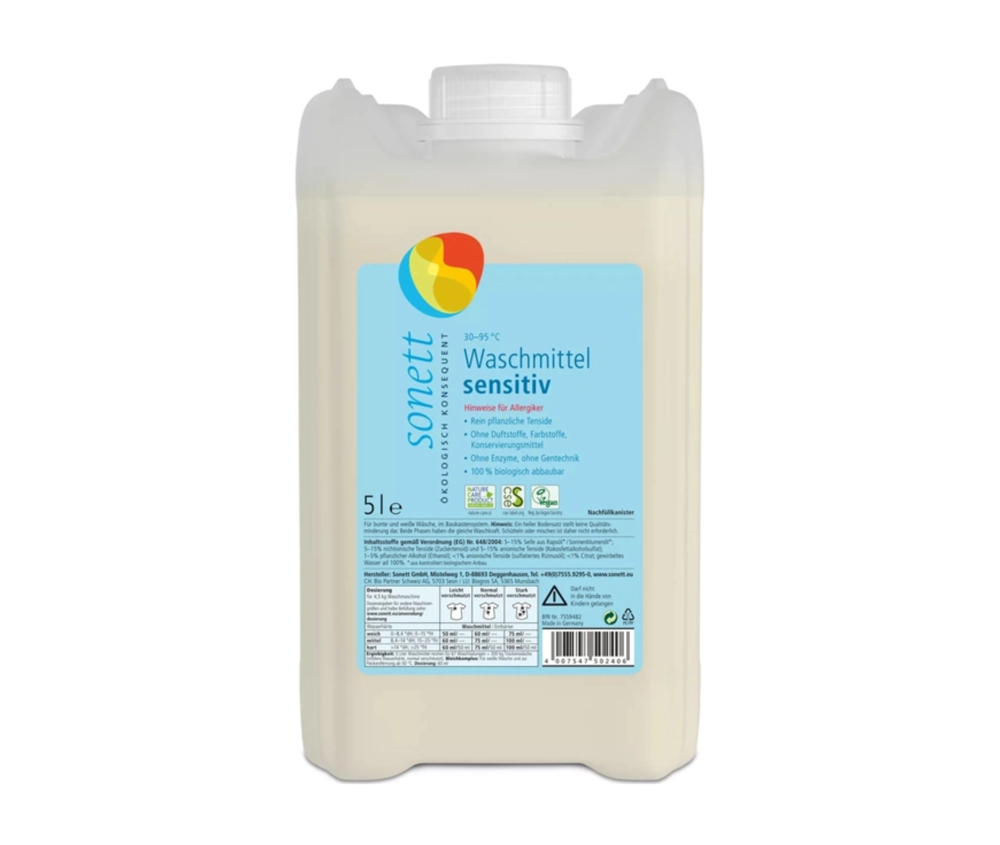 Detergent lichid Sonett Sensitive pentru rufe, pentru pielea sensibilă, 5 L