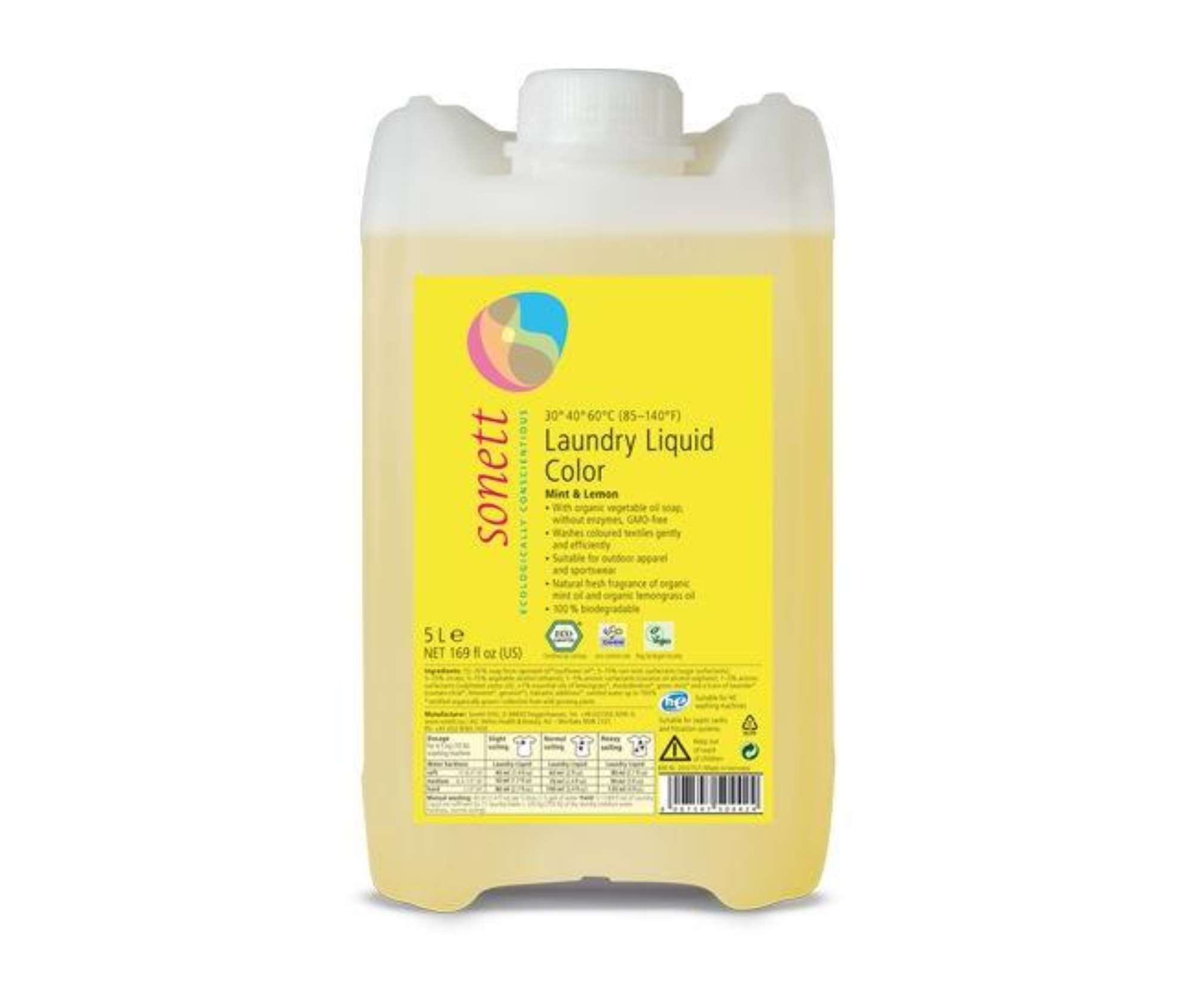Gel organic concentrat pentru spălarea țesăturilor colorate Sonett Mint & Lemon, 5 L