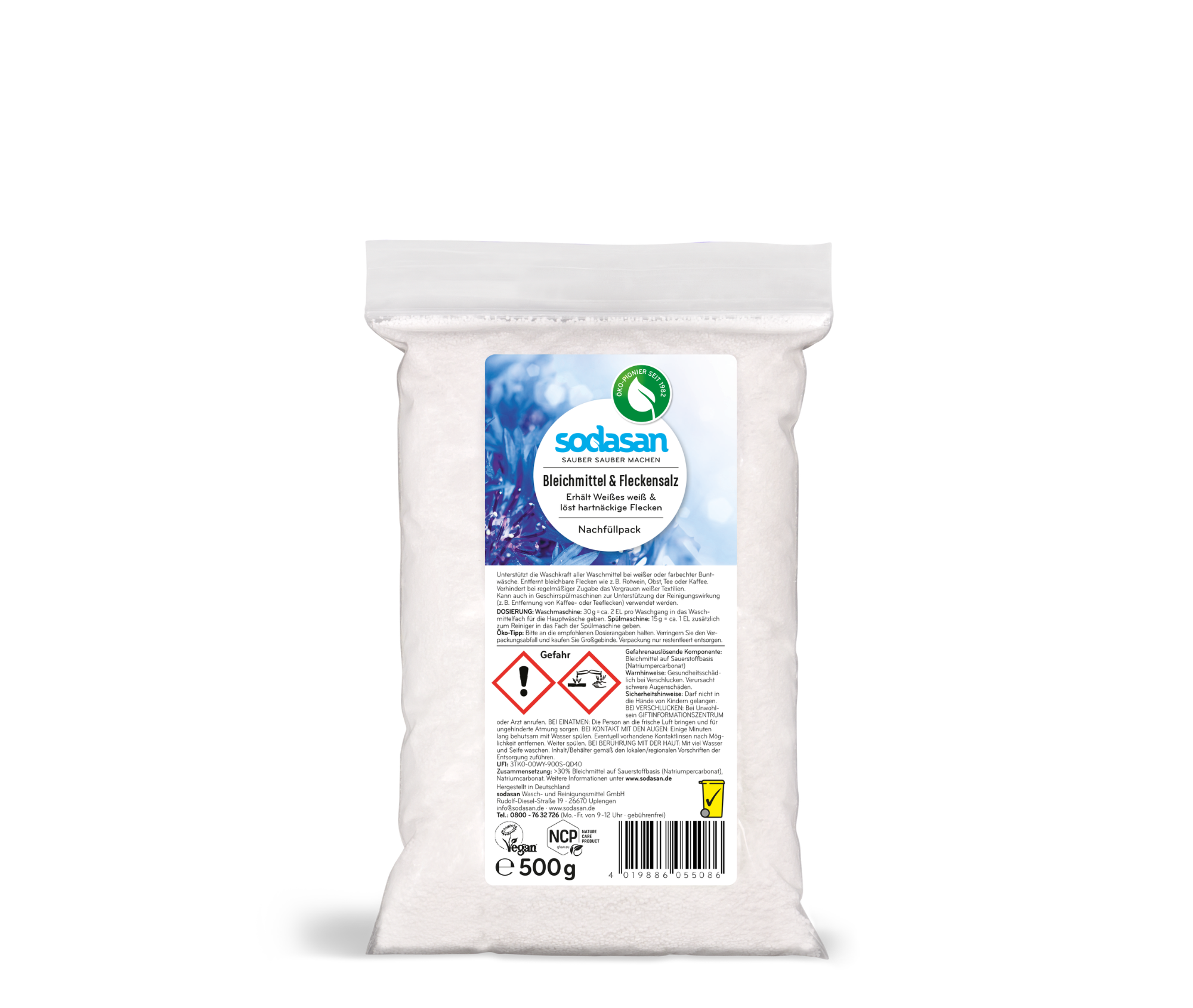 Agent organic cu oxigen pentru albire și îndepărtarea petelor persistente SODASAN, 500 g