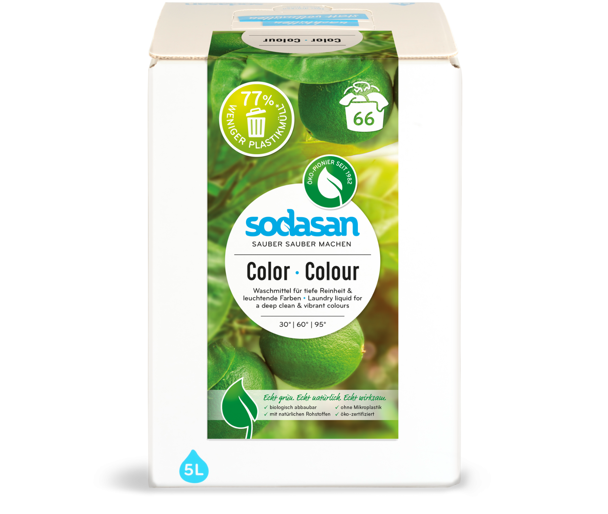 Detergent lichid SODASAN COLOR Lime pentru spălarea țesăturilor colorate, 5 l