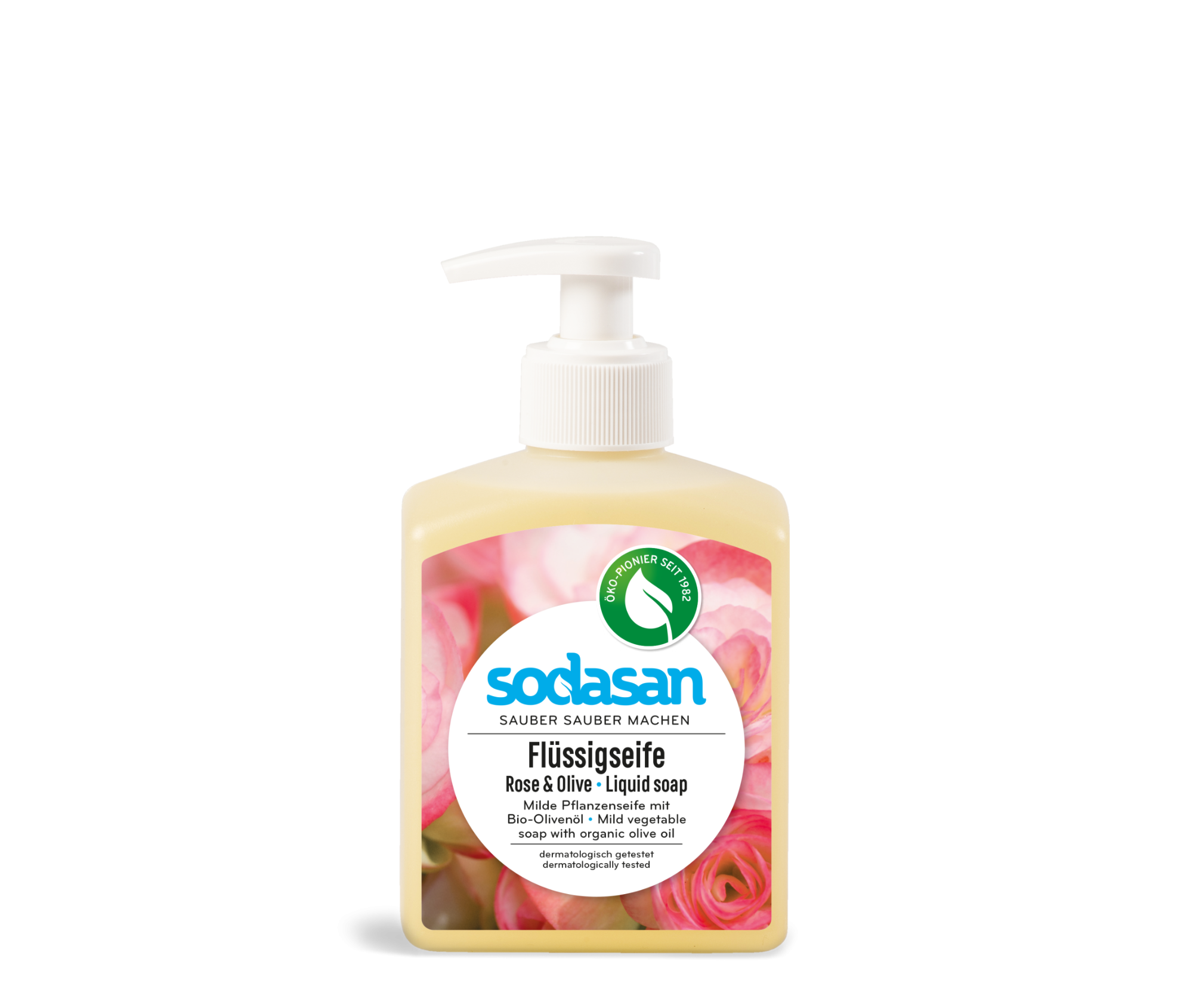 Săpun lichid organic tonifiant SODASAN Trandafir-Olivă, 300 ml
