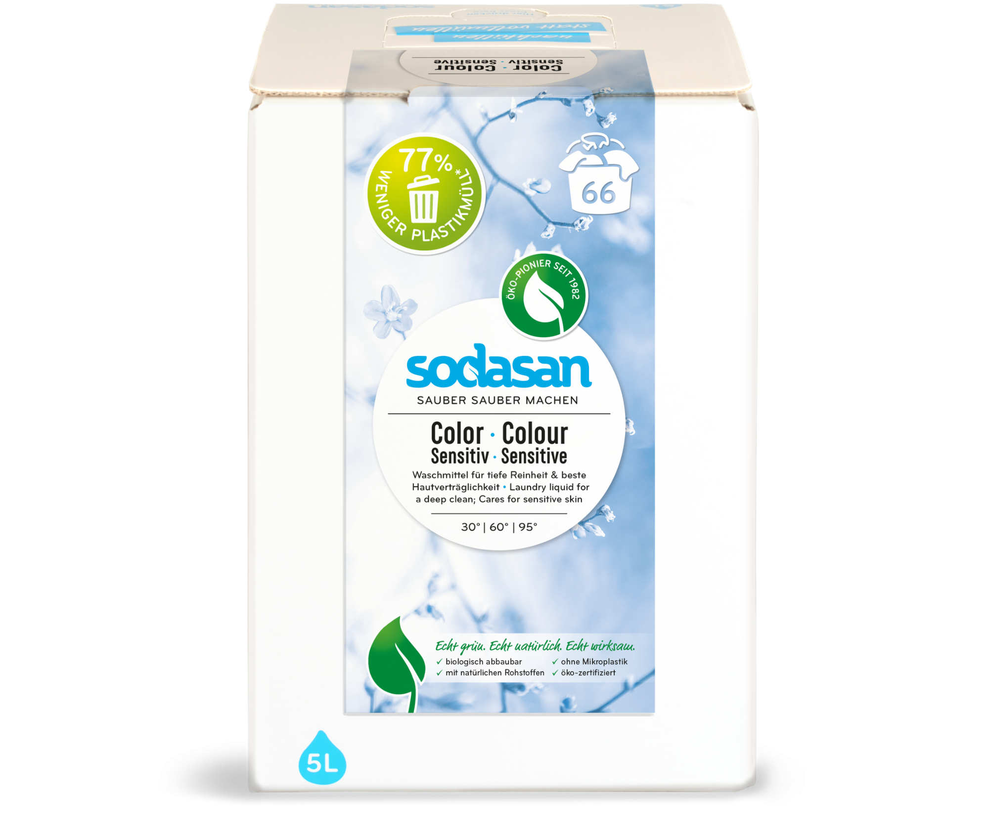 Detergent lichid SODASAN pentru spălarea țesăturilor colorate, destinat pielii sensibile, 5 l