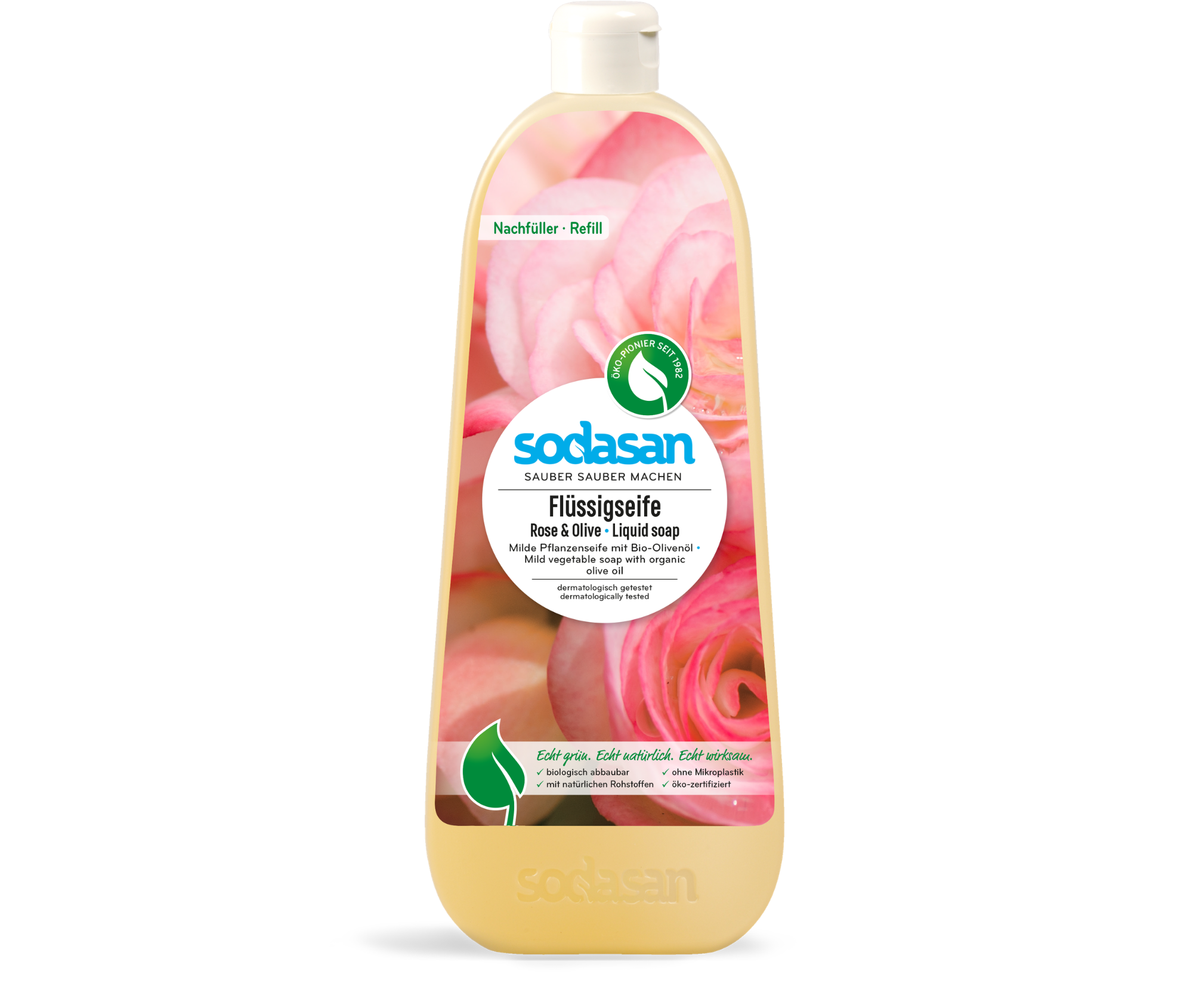 Săpun lichid organic tonifiant SODASAN cu ulei de trandafir și ulei de măsline, 1 l