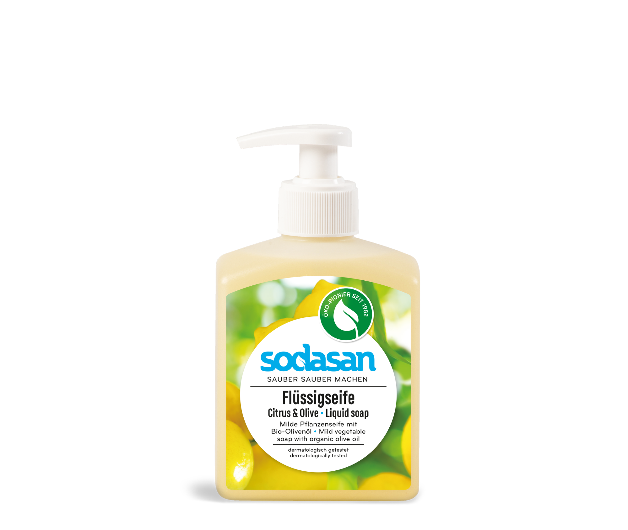 Săpun lichid organic SODASAN Citrus-Olive, cu proprietăți antibacteriene, ulei de citrice și ulei de măsline, 300 ml